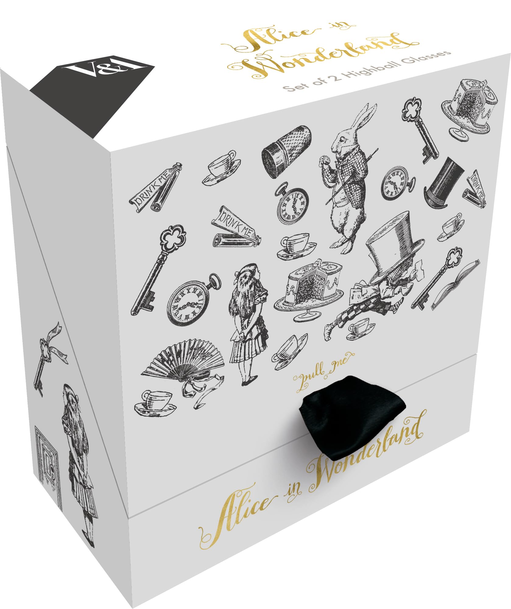 V&A Alice in Wonderland Highball Glasses in Gift Box, Glass, 330 ml - (Set of 2)