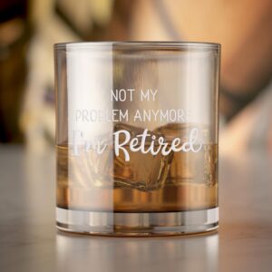 Not My Problem Anymore Im Retired Round Rocks Glass - Retired Gift, Just Retired Glass, Gift For Retirement, Old Fashioned Glass