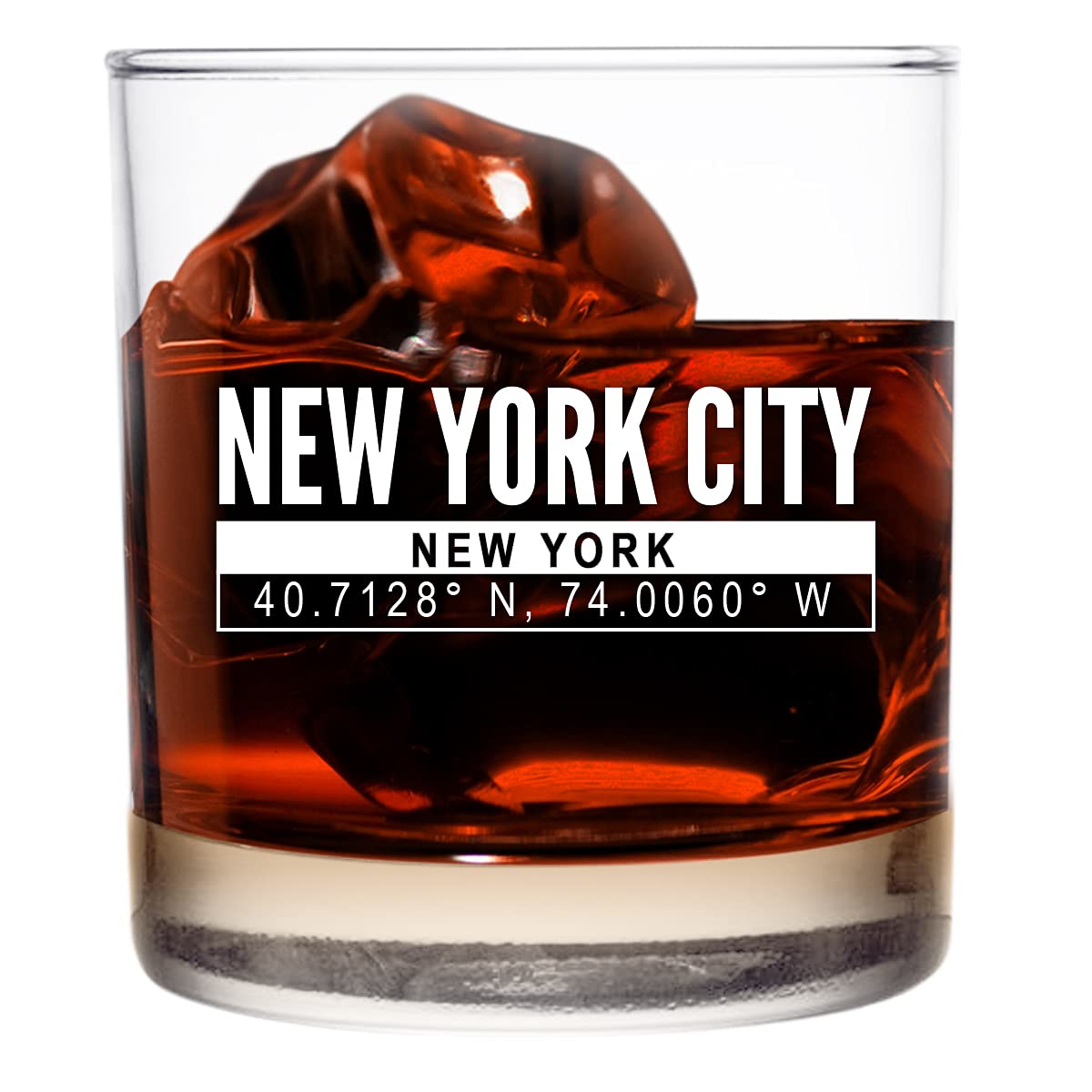 New York City Coordinate Whiskey Glass 11oz- Cool NYC Souvenir or gift for NY fan. Old Fashioned, Rocks Glass. I Love New York Souvenirs- Dishwasher Safe, Non-Toxic, Organic Ink Printed in USA