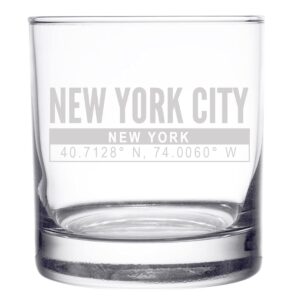 New York City Coordinate Whiskey Glass 11oz- Cool NYC Souvenir or gift for NY fan. Old Fashioned, Rocks Glass. I Love New York Souvenirs- Dishwasher Safe, Non-Toxic, Organic Ink Printed in USA