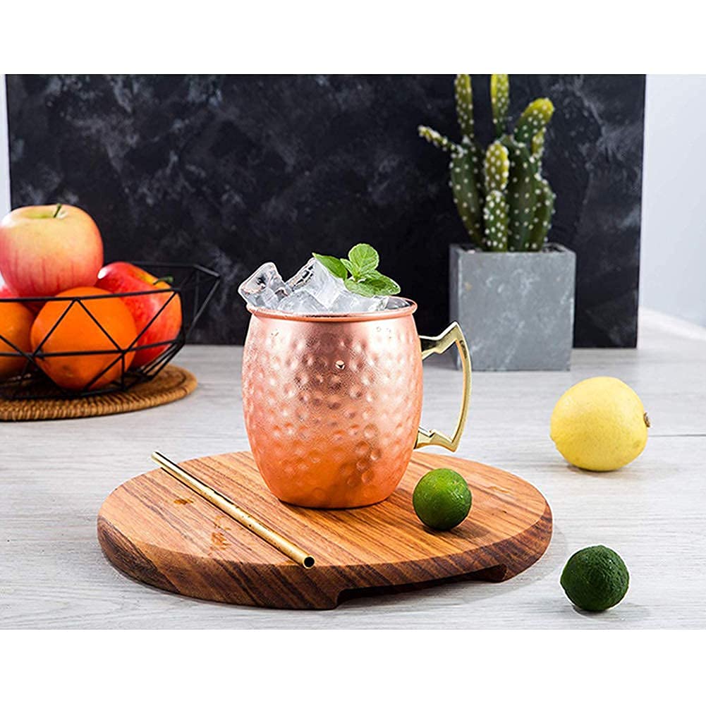 HOMEE Moscow Mule Copper Mugs - Mule Cups Set of 2-16 Ounce Handcrafted Copper Cups - Food Safe Hammered Copper Mug For Mules