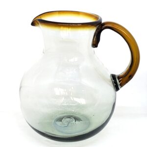 mexhandcraft amber rim 120 oz large bola pitcher, recycled glass, lead-free, toxin-free (pitcher)