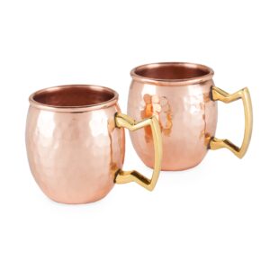 twine old kentucky home hammered moscow mule shot glasses, copper bar cart accessories, set of 2, 2oz, copper