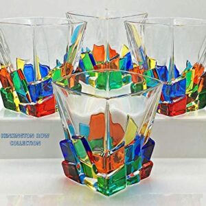 "CAPRI" WHISKEY - OLD FASHIONED GLASSES - SET OF FOUR - HAND PAINTED VENETIAN GLASS