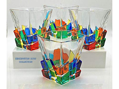 "CAPRI" WHISKEY - OLD FASHIONED GLASSES - SET OF FOUR - HAND PAINTED VENETIAN GLASS