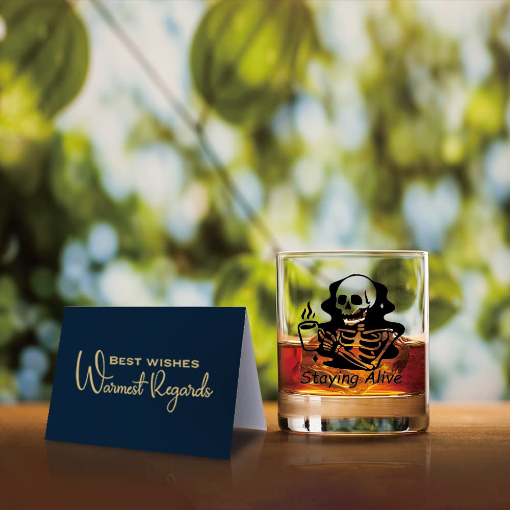 TOUNER Staying Alive Whiskey Glasses, Halloween Skull Whiskey Glass, Funny Birthday Gifts For Men, Funny Gift For Husband Dads Grandpa, Unique Gift For Men, Halloween Christmas Gift For Her Him