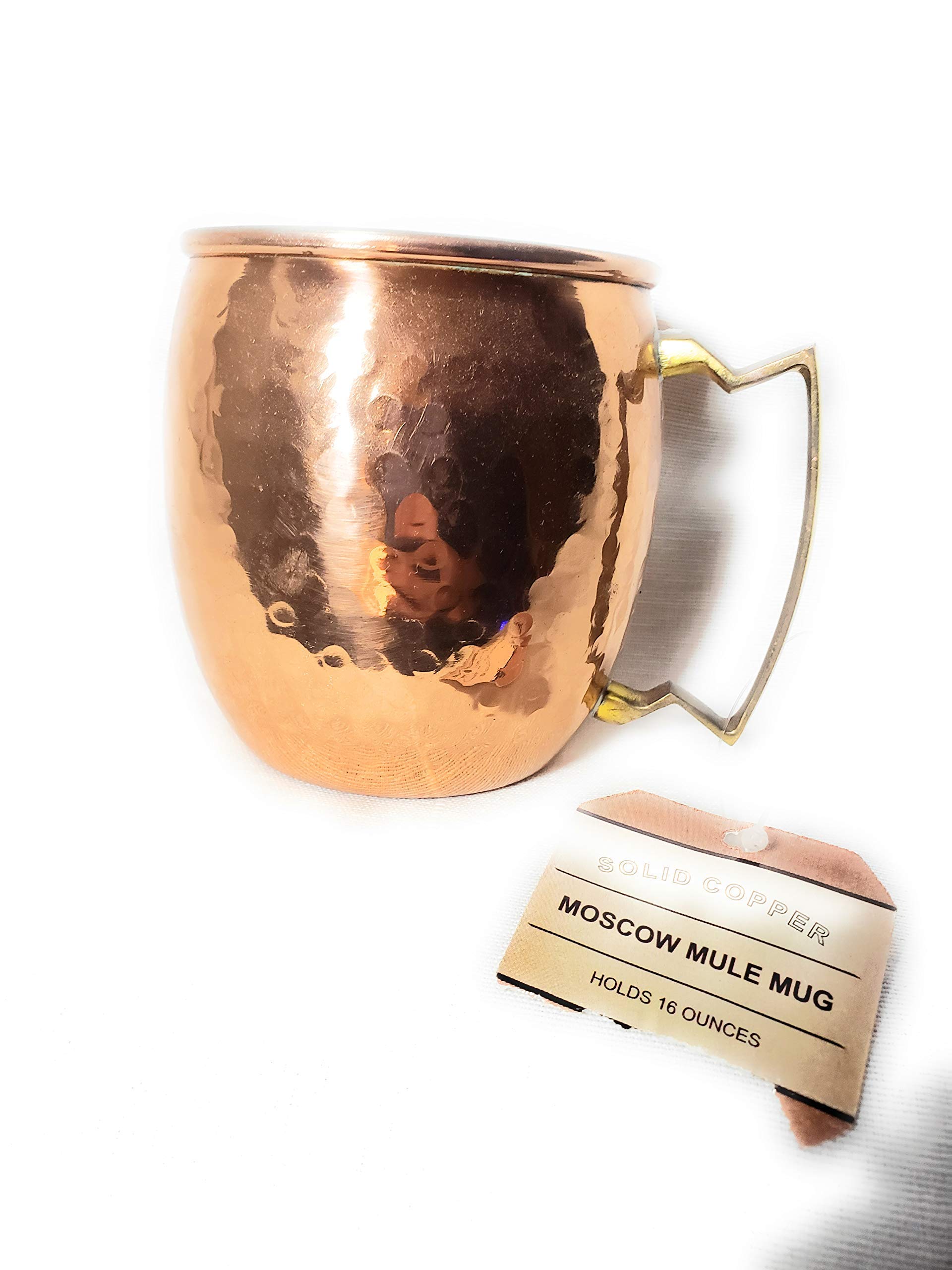 Hammered Copper Moscow Mule Mug Handmade of 100% Pure Copper, Brass Handle Hammered Moscow Mule Mug/Cup 16 Ounce,set Of-2, by CGP