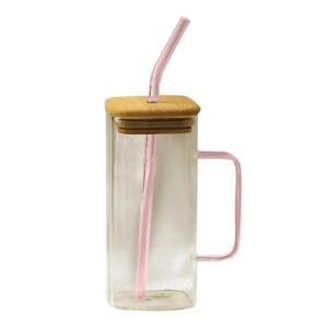 rotors glass cups with lids and straws,16oz can shaped glass cups clear iced coffee cup,beer glasses,cocktail glasses,cute tumbler cup,ideal for whiskey,soda,tea,gift,with bamboo lids & glass straws