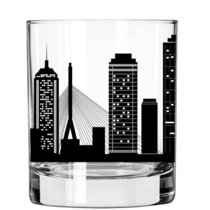 toasted tales - boston skyline cityscapes whiskey glass | gift for boston city people | old fashioned rocks urban city glasses | boston city lovers gift | american city drinkwares collection (11 oz)