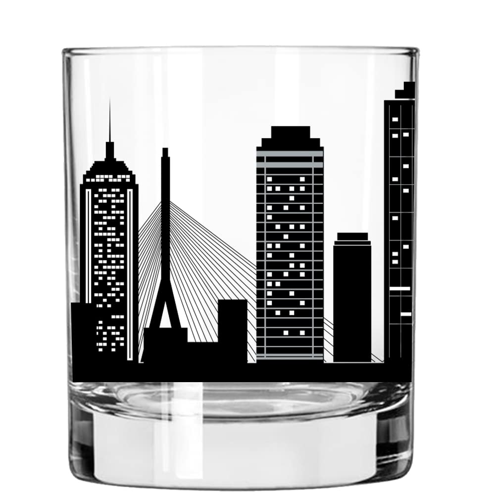 Toasted Tales - Boston Skyline Cityscapes Whiskey Glass | Gift for Boston City People | Old Fashioned Rocks Urban City Glasses | Boston City Lovers Gift | American City Drinkwares Collection (11 oz)