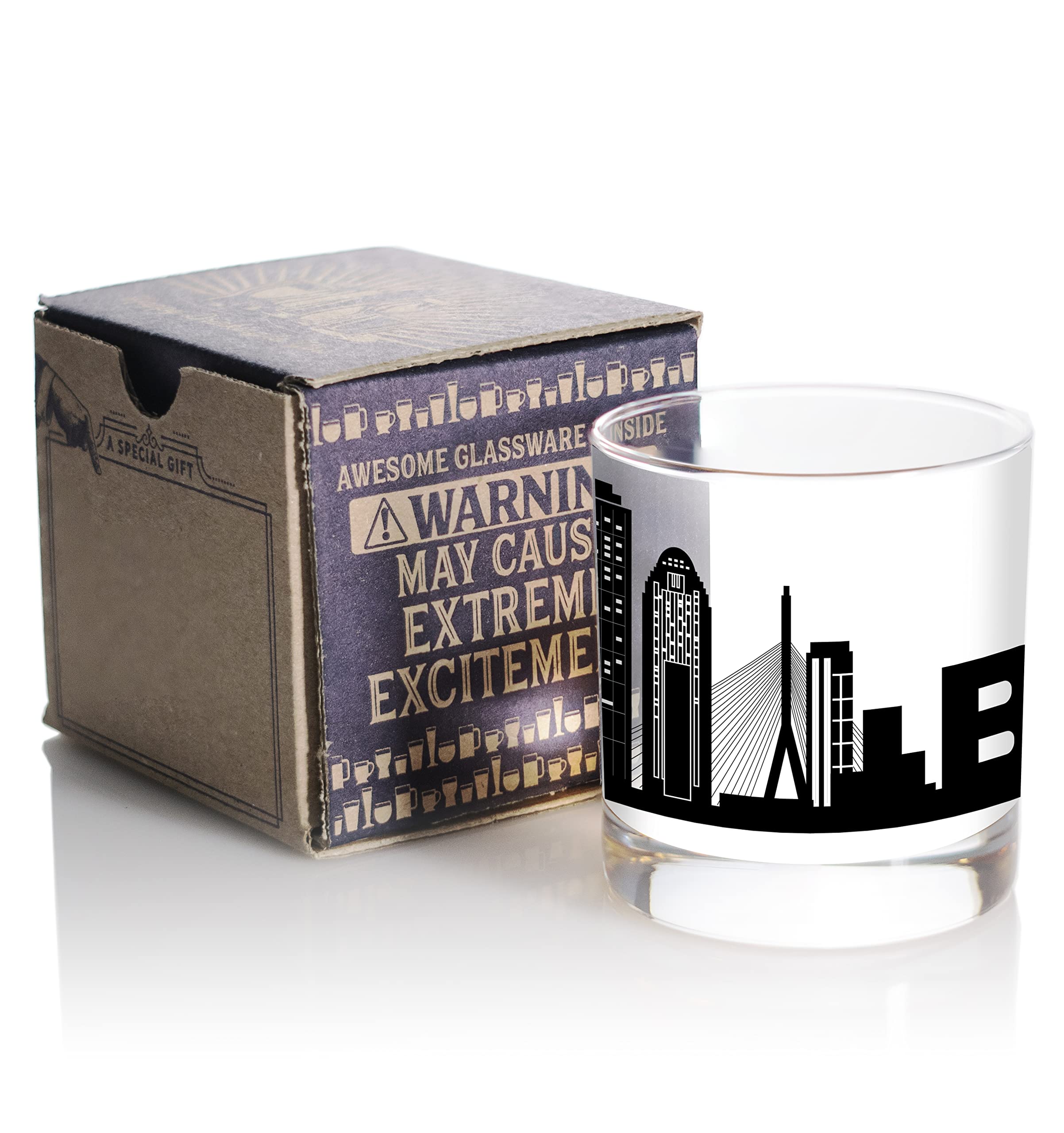 Toasted Tales - Boston Skyline Cityscapes Whiskey Glass | Gift for Boston City People | Old Fashioned Rocks Urban City Glasses | Boston City Lovers Gift | American City Drinkwares Collection (11 oz)