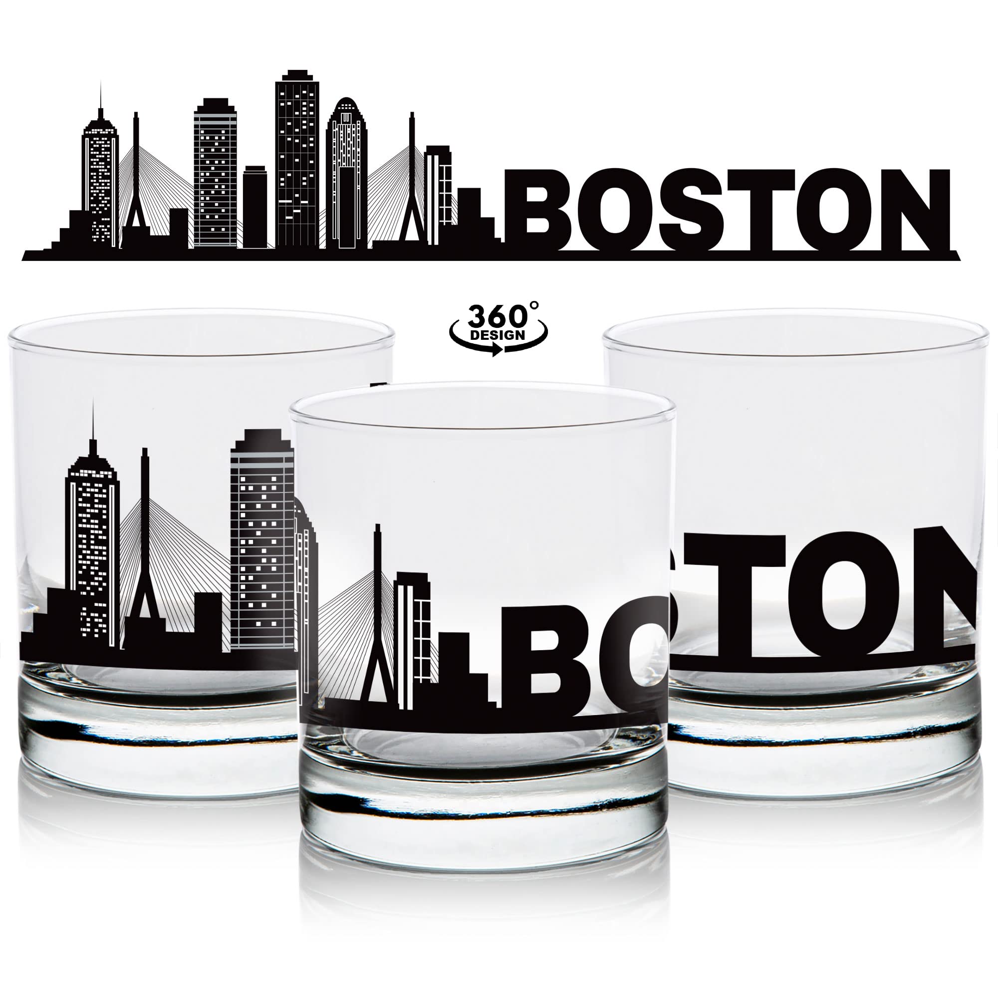 Toasted Tales - Boston Skyline Cityscapes Whiskey Glass | Gift for Boston City People | Old Fashioned Rocks Urban City Glasses | Boston City Lovers Gift | American City Drinkwares Collection (11 oz)