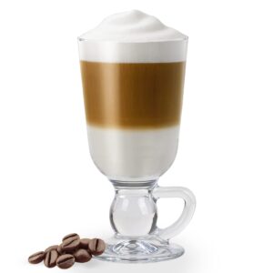 JAIRESTONE Glass Irish Coffee Glass Set with Handle, Footed Design Clear Latte Glasses, Cappuccino, Hot Cold Beverage Mug, 9.25fl oz Set of 2