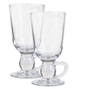 JAIRESTONE Glass Irish Coffee Glass Set with Handle, Footed Design Clear Latte Glasses, Cappuccino, Hot Cold Beverage Mug, 9.25fl oz Set of 2