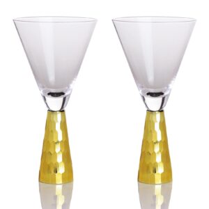 the wine savant set of 2 funnell shaped cocktail martini glasses 8oz elegant gold martini glasses, perfect for any bar, anniversaries, wedding gift, birthday gift, or cocktail party