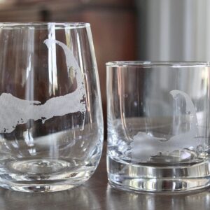 HullSpeed Designs Cape Cod Map - Engraved Rocks Glasses Set of 2