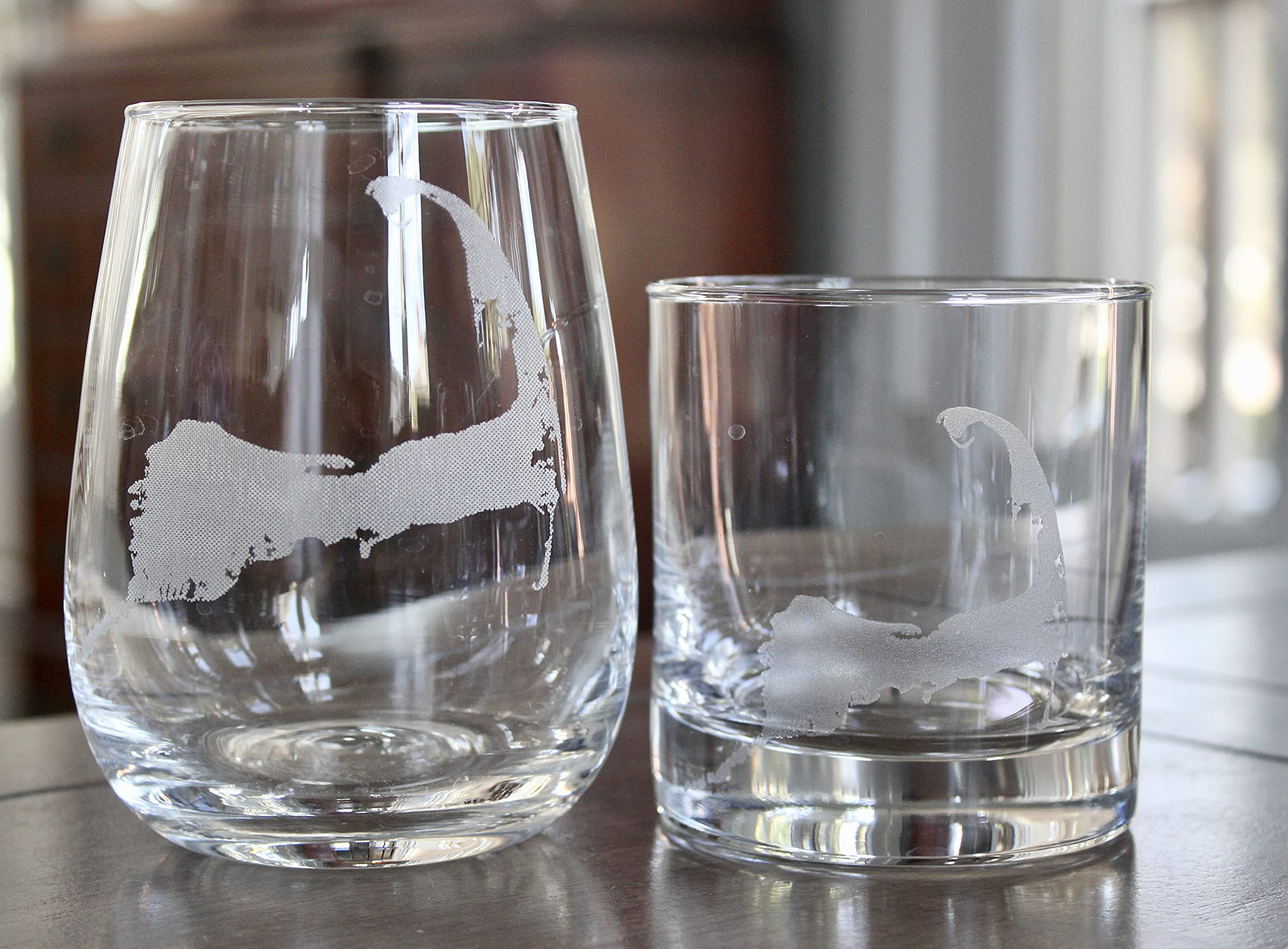 HullSpeed Designs Cape Cod Map - Engraved Rocks Glasses Set of 2