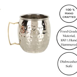 JYPR Complete Moscow Mule Mugs 8pc Set - Large 18oz Hammered Steel Mugs with Gold Brass Handles - Includes 4X Copper Straws - Food Grade Safe Steel Interior