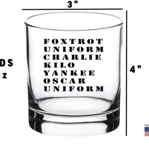 Rogue River Tactical Funny Foxtrot You Acronym Old Fashioned Whiskey Glass Gag Gift For Military Veteran Active Duty