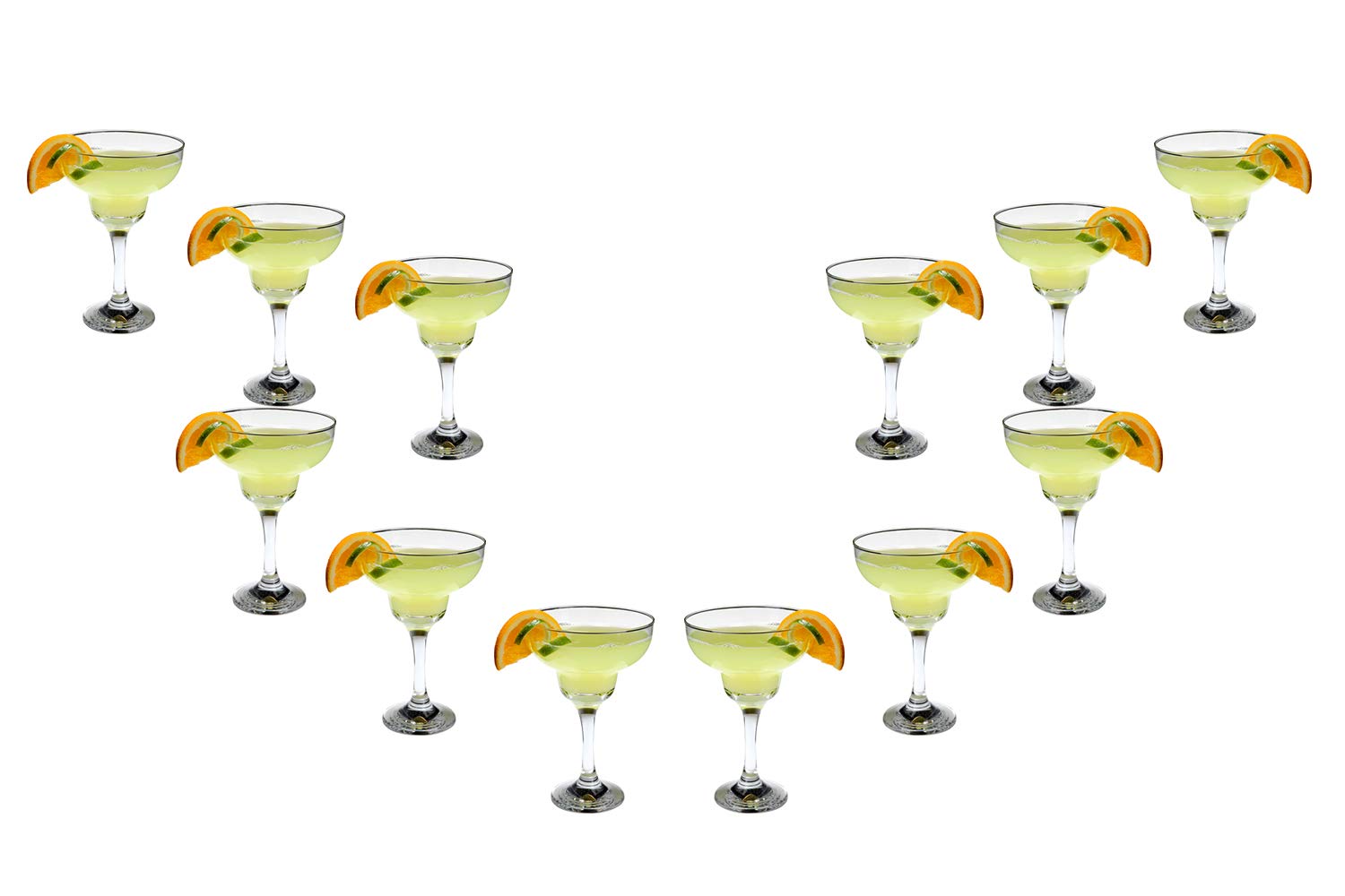 Margarita Stemmed Glasses Set 12 Oz, Crystal Clear Glassware Set of (12)