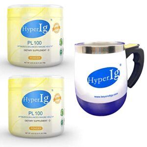 hyperig pl-100 2 pack protein powder & 1 auto stirring mug original hyperimmune egg supplement with immune components magnetic mug stainless steel 31 (4.5g) servings by beyondigy