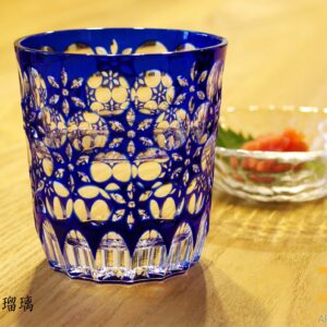 Ohba Glass Old-Fashoned Cut Glass Edo Kiriko, Japanese Traditional Craft in Gift Box Kaleidoscope (Green/Amber)