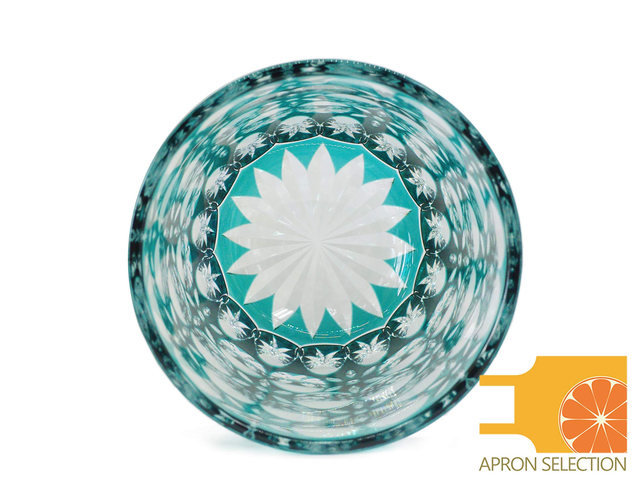 Ohba Glass Old-Fashoned Cut Glass Edo Kiriko, Japanese Traditional Craft in Gift Box Kaleidoscope (Green/Amber)