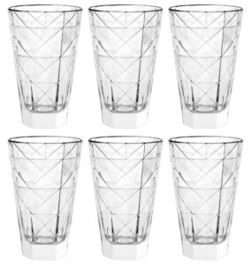 barski - european - glass - hiball tumbler - artistically designed - 14.5 oz. - set of 6 highball glasses - made in europe