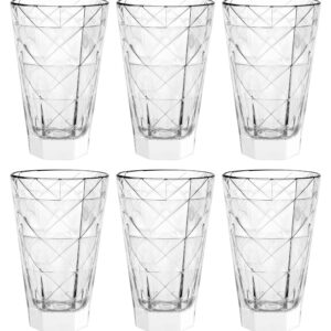 Barski - European - Glass - Hiball Tumbler - Artistically Designed - 14.5 oz. - Set of 6 Highball Glasses - Made in Europe