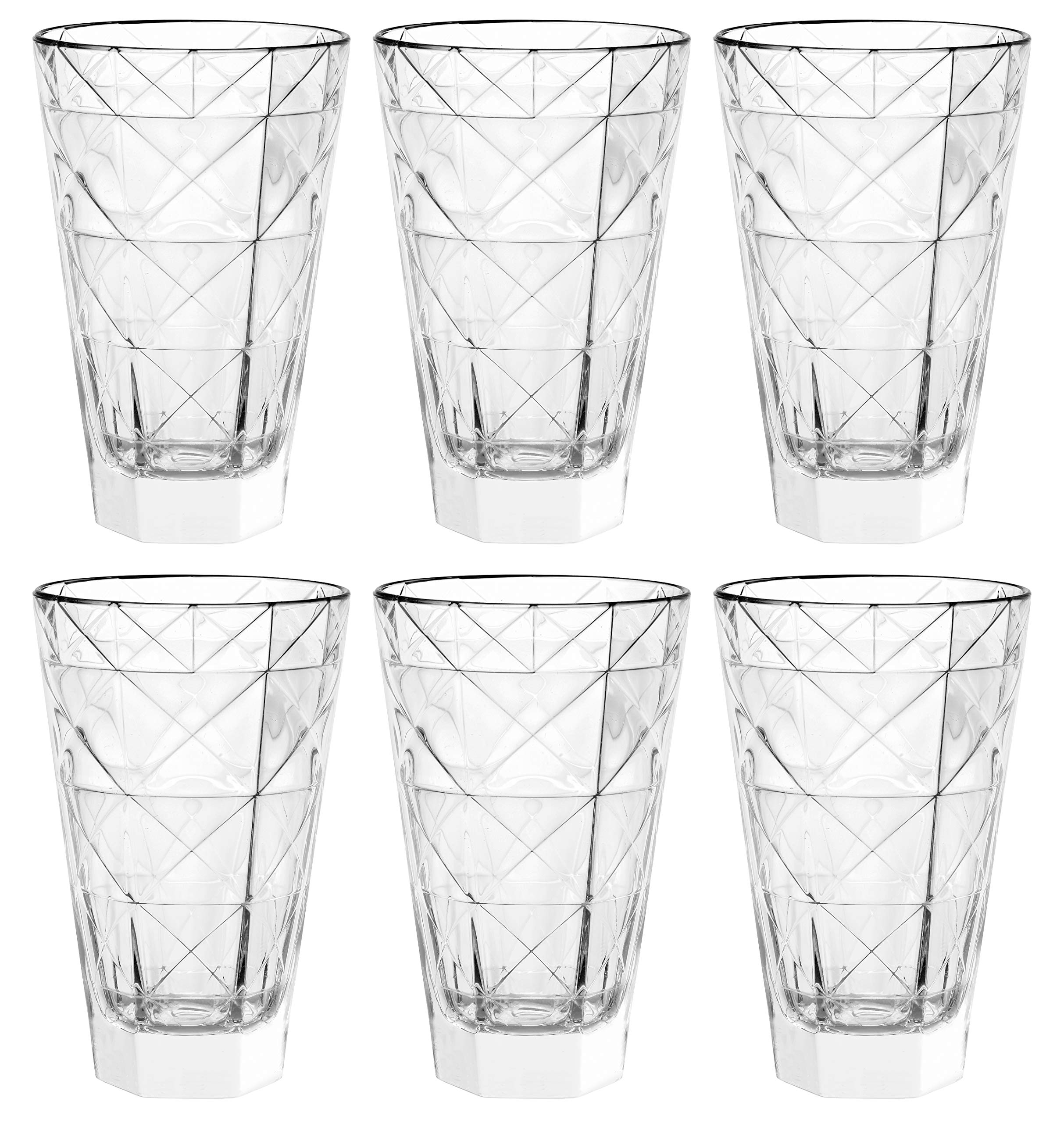 Barski - European - Glass - Hiball Tumbler - Artistically Designed - 14.5 oz. - Set of 6 Highball Glasses - Made in Europe