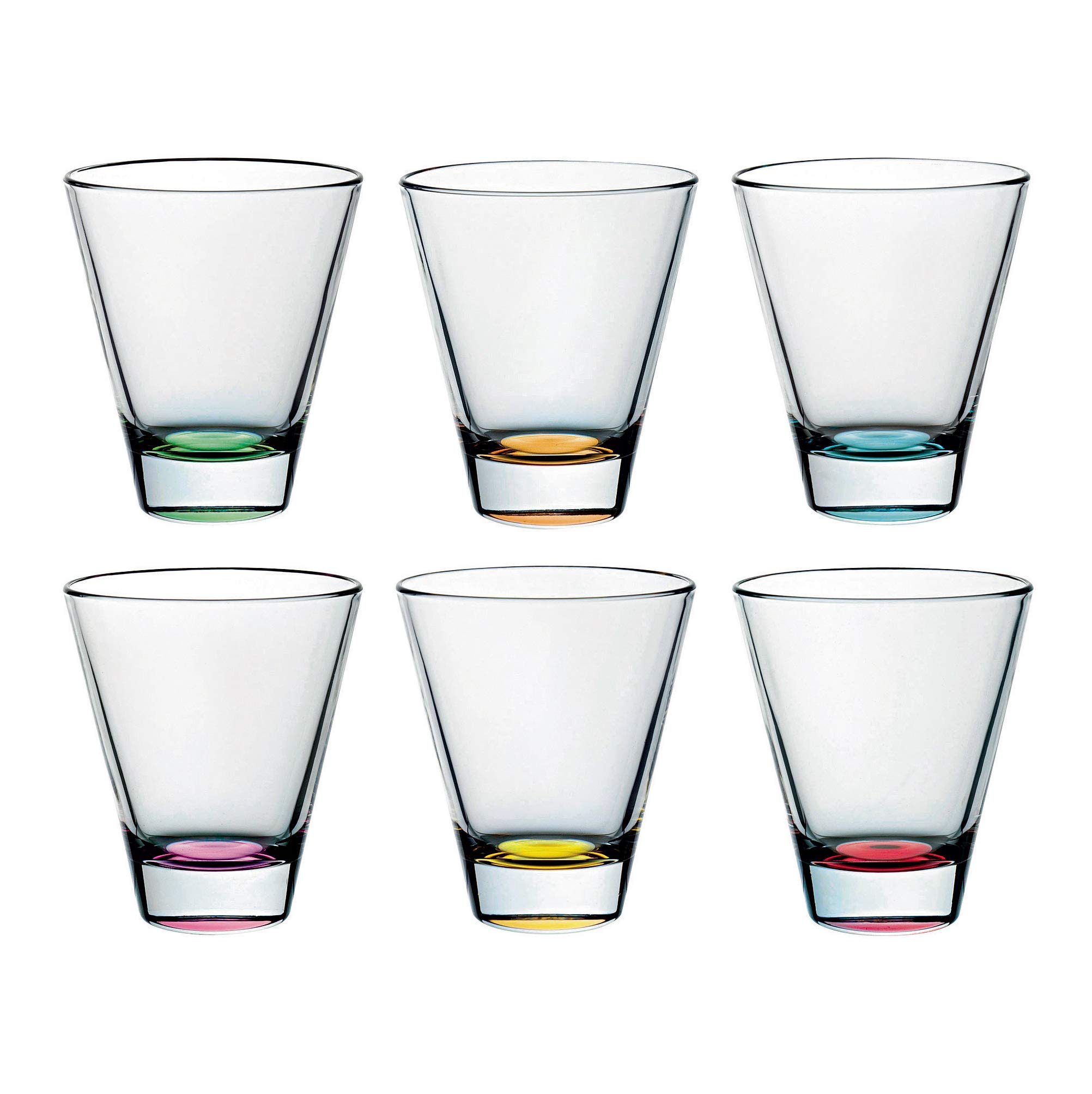 Glass - Set of 6 - Double Old Fashioned Tumbler Glasses - Uniquely Designed - Assorted Colors - European Glass - 11.5 oz. - Made in Europe - by Barski