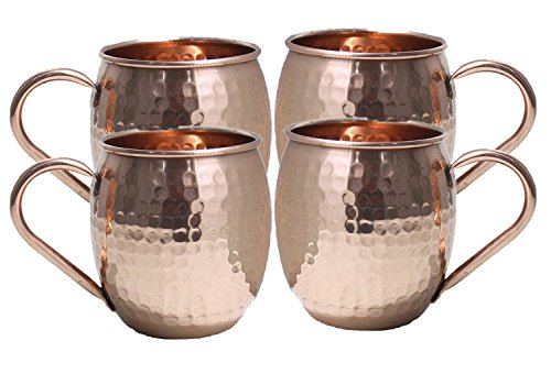 PARIJAT HANDICRAFT Moscow Mule Copper Mugs 16 Oz Copper Moscow Mule Mugs Solid Copper Hammered Mug Copper Cups for Moscow Mules Set of 4