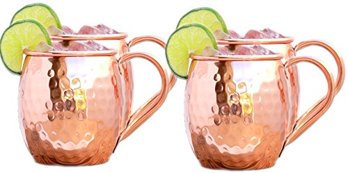 PARIJAT HANDICRAFT Moscow Mule Copper Mugs 16 Oz Copper Moscow Mule Mugs Solid Copper Hammered Mug Copper Cups for Moscow Mules Set of 4