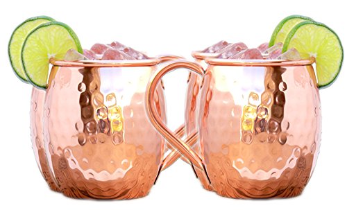 PARIJAT HANDICRAFT Moscow Mule Copper Mugs 16 Oz Copper Moscow Mule Mugs Solid Copper Hammered Mug Copper Cups for Moscow Mules Set of 4