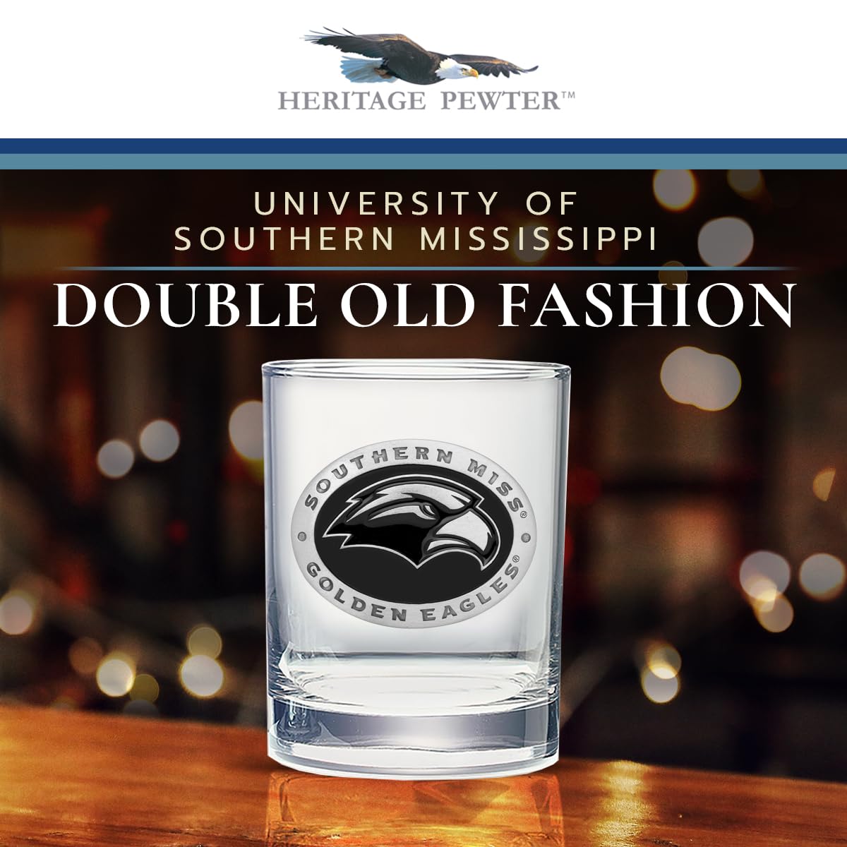 Heritage Pewter Southern Miss Double Old Fashion | Double Rocks Glass 14 OZ for Liquor | Expertly Crafted Pewter Glass