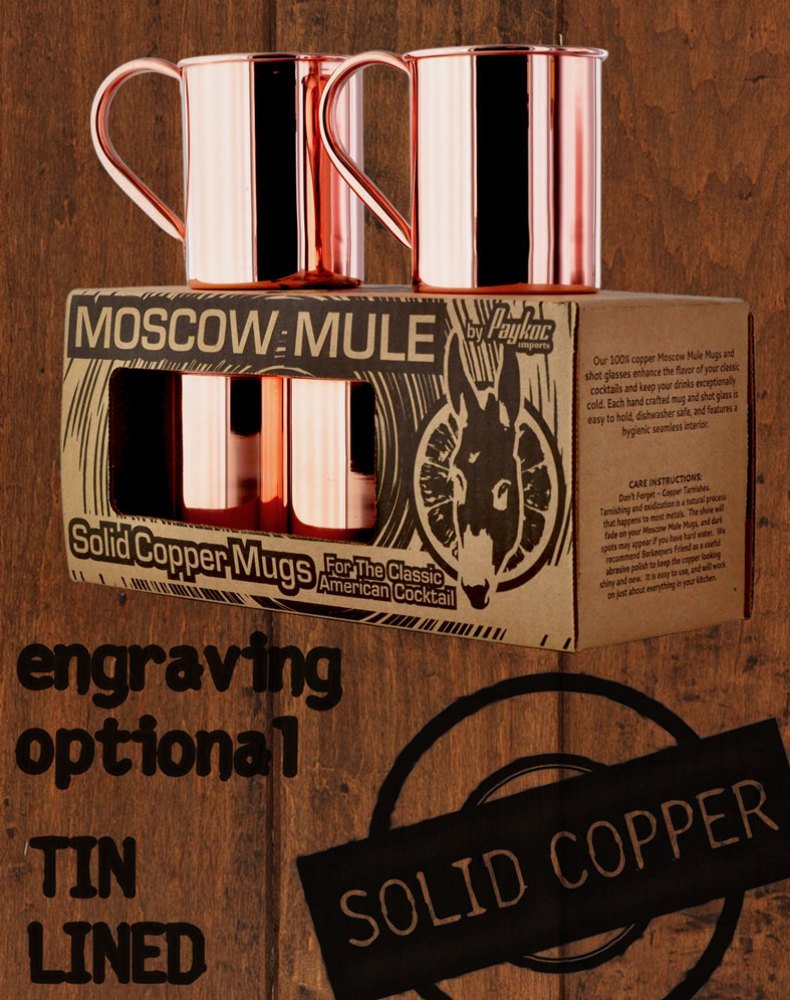 4 Pack - 13.5oz Tin-Lined Solid Copper Moscow Mule Mugs