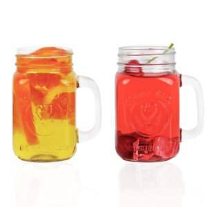 county fair mason jar drinking glasses with handles - set of 2