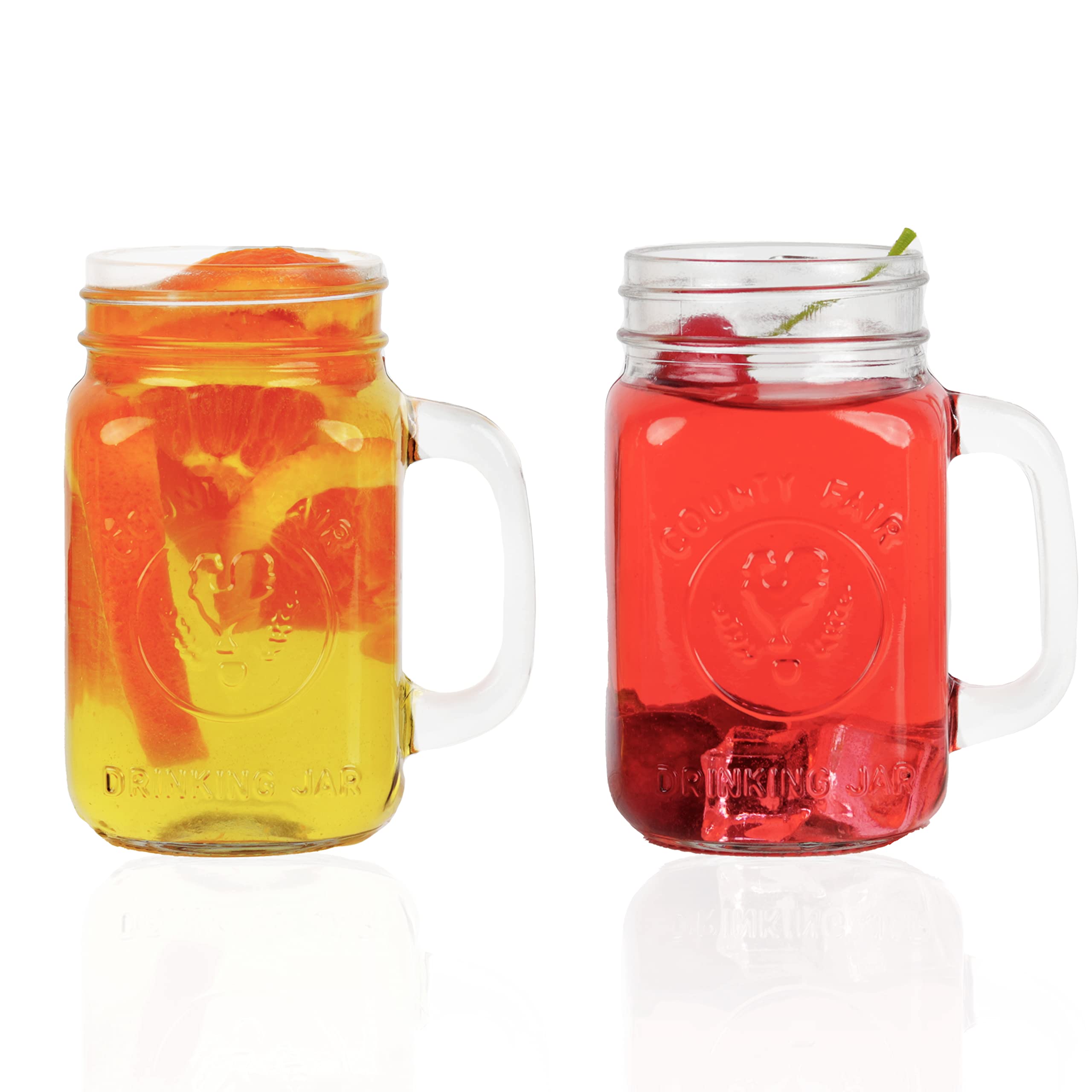 County Fair Mason Jar Drinking Glasses with Handles - Set of 2