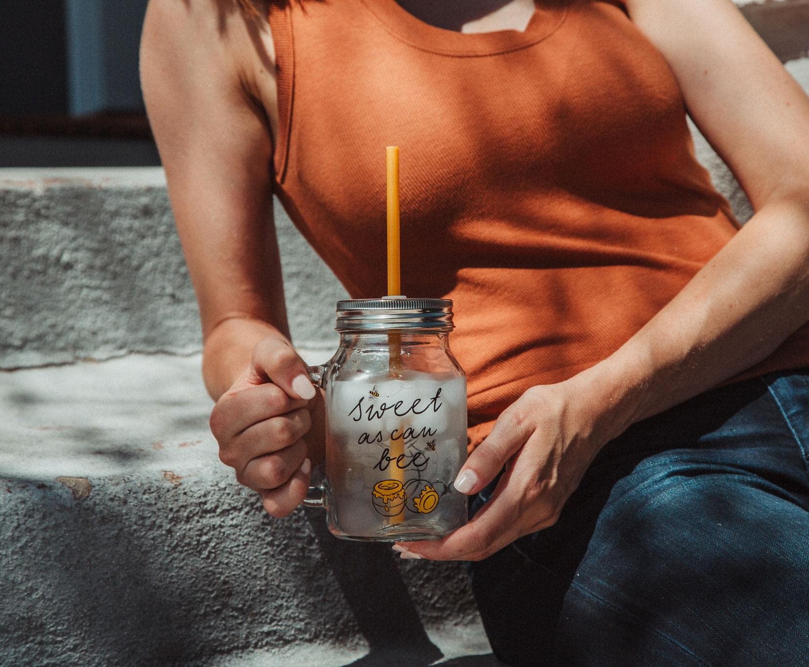 Toynk Winnie the Pooh Sweet as Can Bee 21 Ounce Glass Mason Jar With Lid and Straw