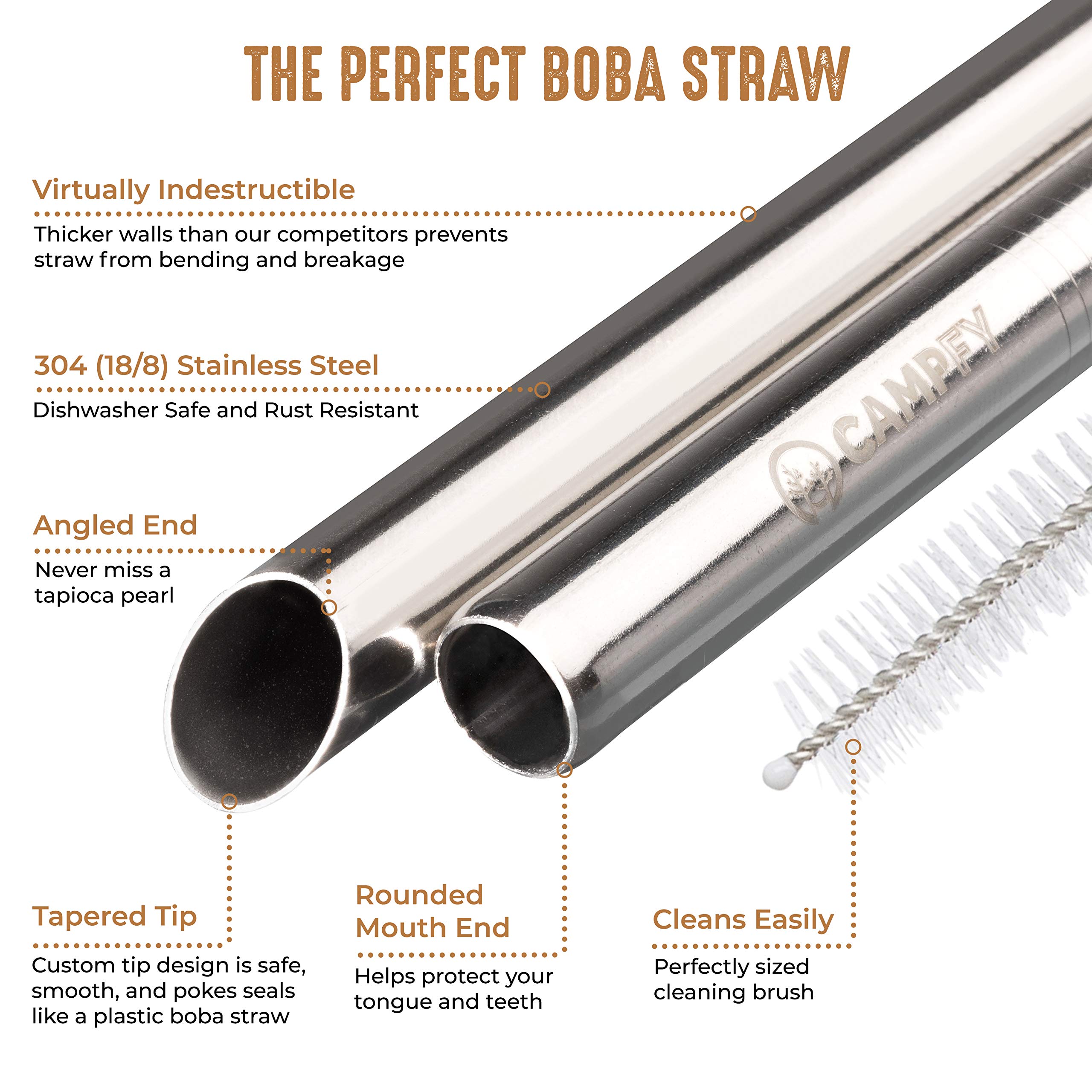 CAMPFY Reusable Boba Cup with Lids and Straw - Bubble Tea Cup - Boba Tea Cup - Smoothie Cup - 2 Glass Wide Mouth Ball Mason Jars 32oz with Bamboo Lids - 2 Angled-Tip Boba Straws