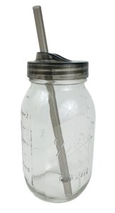 1 ball glass mason drinking quart jar with one piece sip lid and straw (32oz) regular mouth by bear hand 3 piece set 32 r/ straw 32 r/ straw