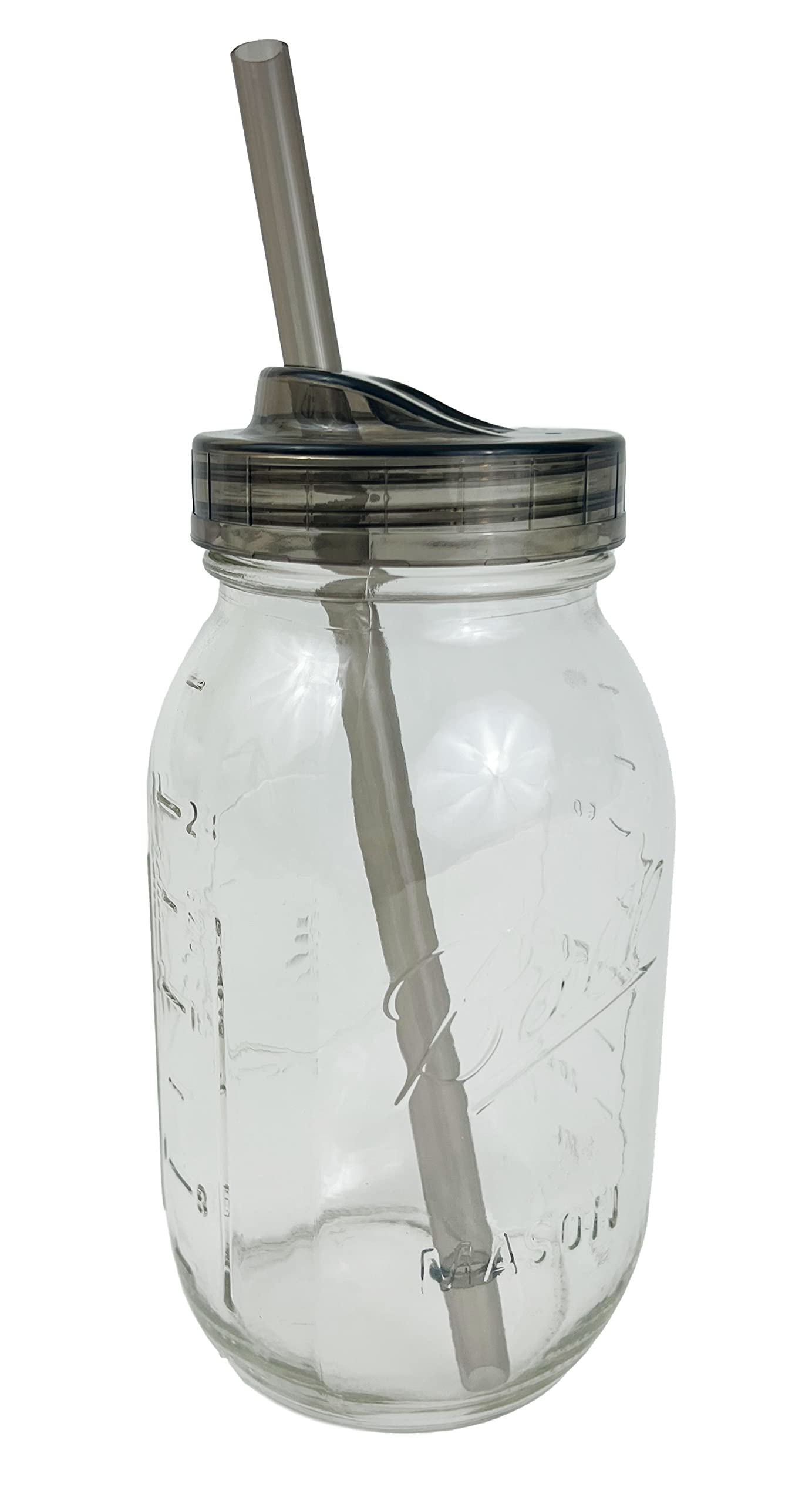 1 Ball Glass Mason Drinking Quart Jar with One Piece Sip Lid and Straw (32oz) Regular Mouth By Bear Hand 3 Piece Set 32 R/ Straw 32 R/ Straw