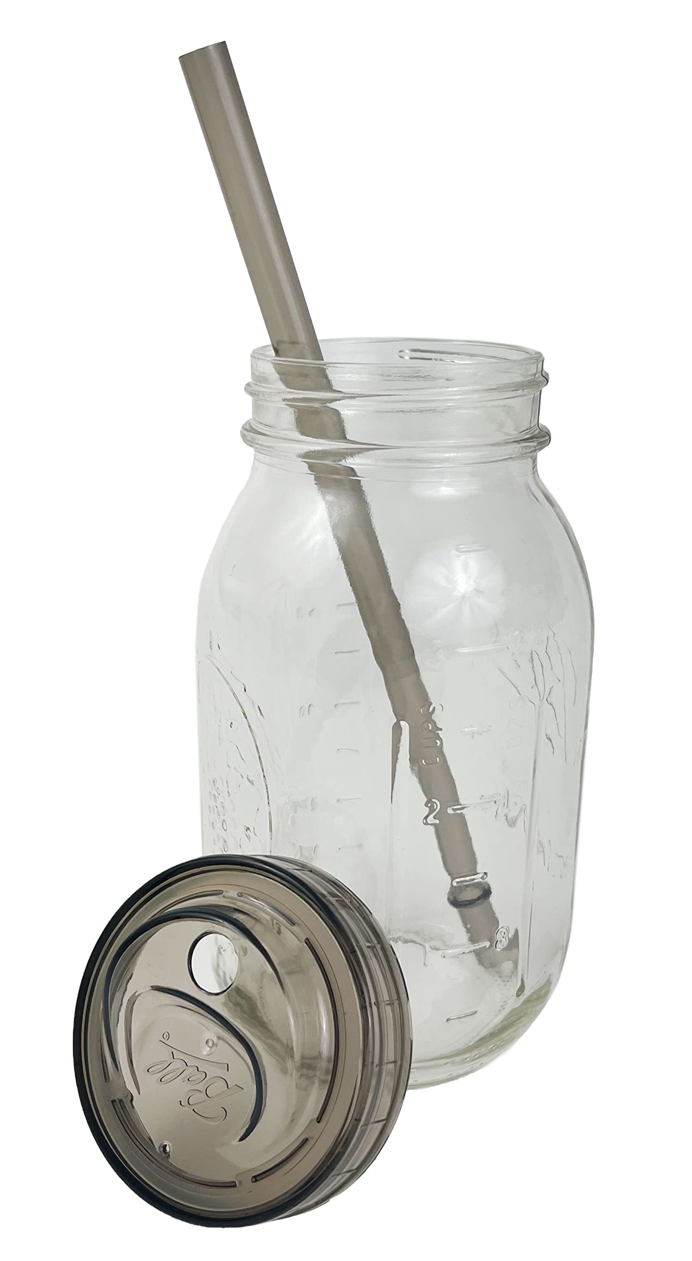 1 Ball Glass Mason Drinking Quart Jar with One Piece Sip Lid and Straw (32oz) Regular Mouth By Bear Hand 3 Piece Set 32 R/ Straw 32 R/ Straw