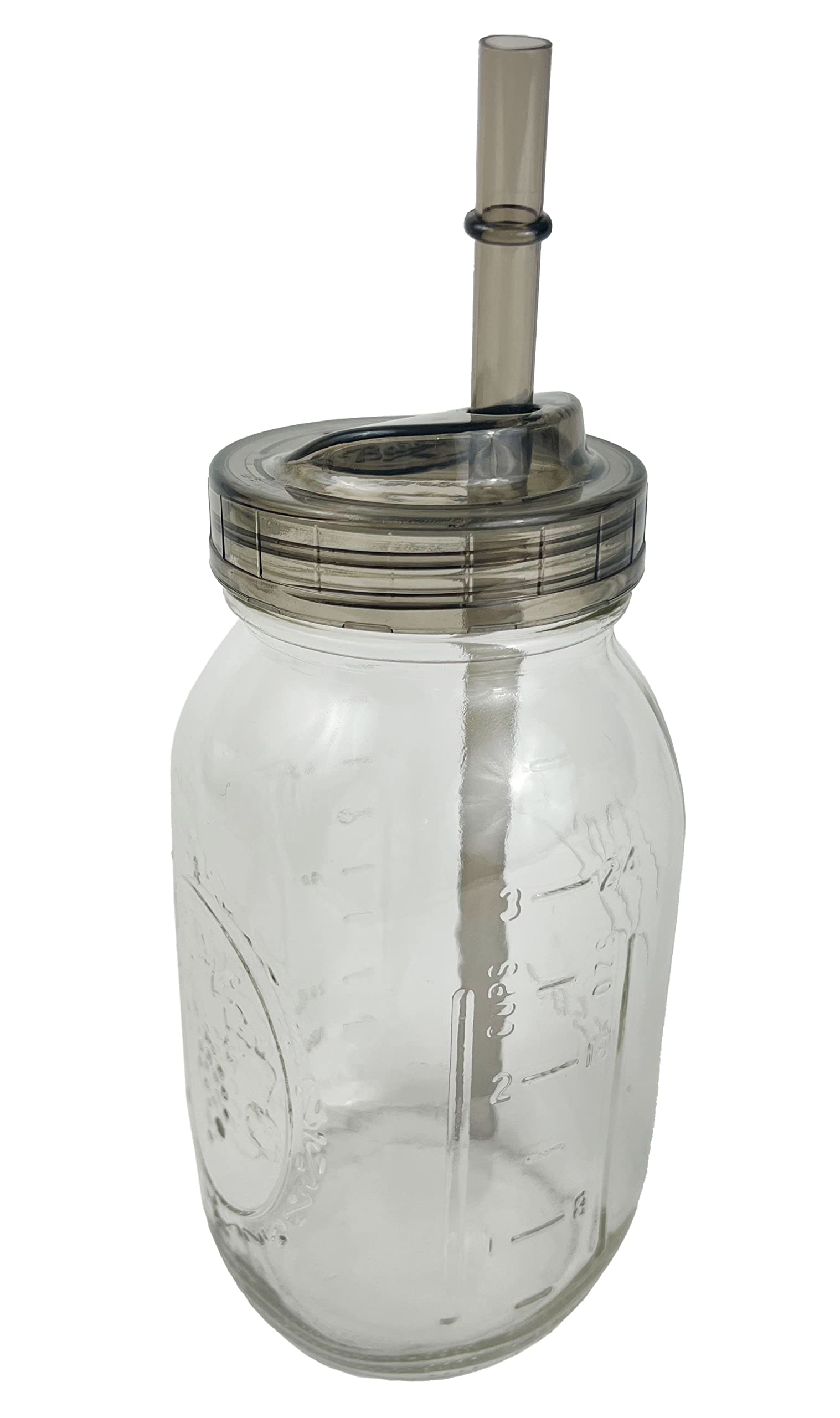 1 Ball Glass Mason Drinking Quart Jar with One Piece Sip Lid and Straw (32oz) Regular Mouth By Bear Hand 3 Piece Set 32 R/ Straw 32 R/ Straw