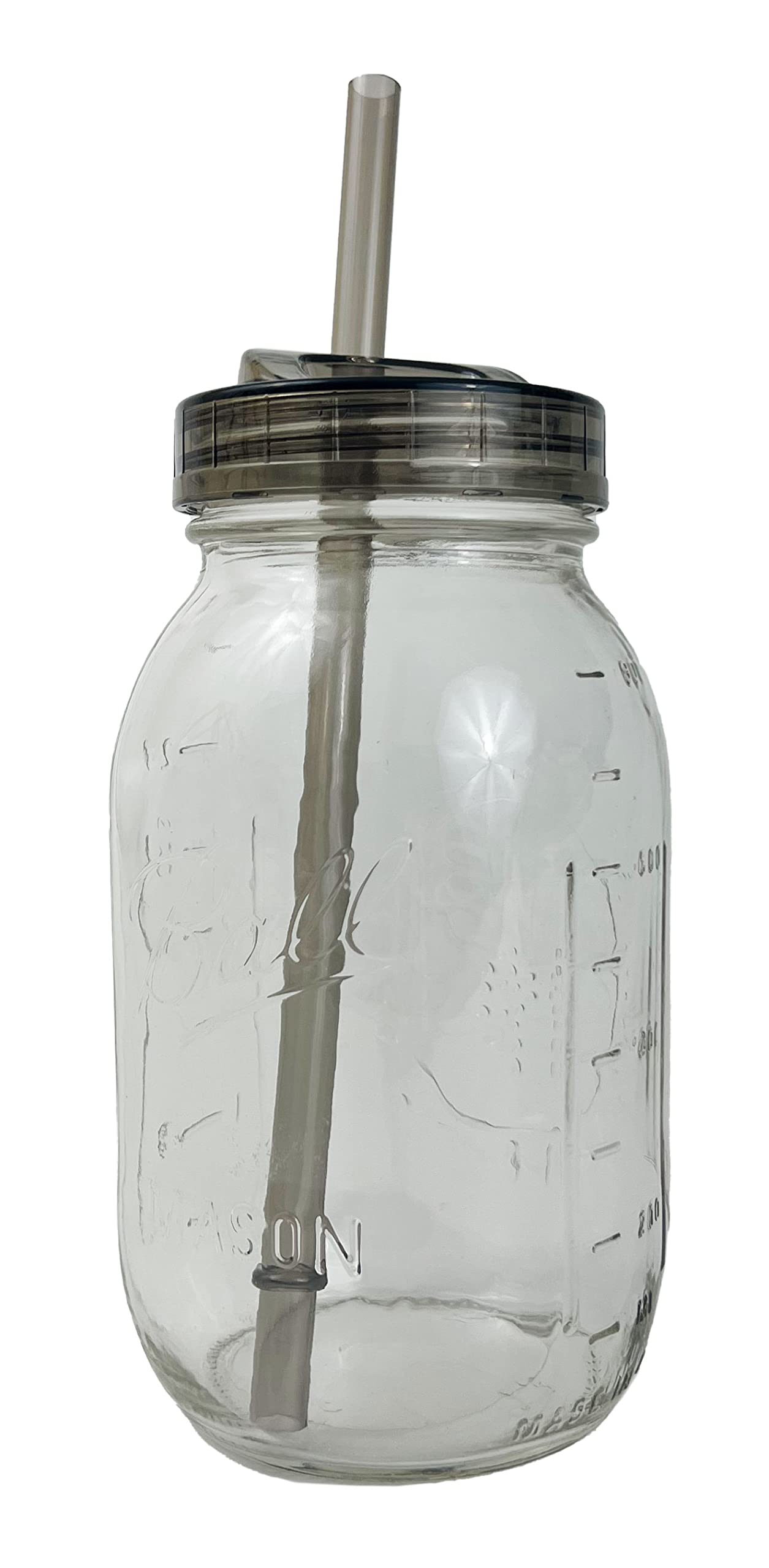 1 Ball Glass Mason Drinking Quart Jar with One Piece Sip Lid and Straw (32oz) Regular Mouth By Bear Hand 3 Piece Set 32 R/ Straw 32 R/ Straw