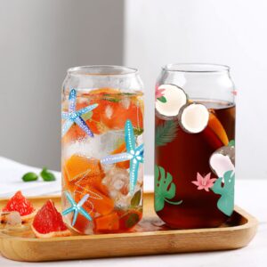 16Oz Drinking Glasses with Bamboo Lids and Straw - 4Pcs Can Shaped Glass Cups Beer Glasses Ice Coffee Glasses Cute Summer Tumbler Cup Great for Soda Boba Tea Cocktail Juice