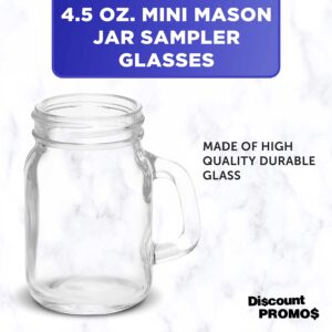 DISCOUNT PROMOS Mason Jar with Handle Set 4.5 oz. Set of 10, Bulk Pack - Sampler Glasses, Glass Jars for Overnight Oats, Candies, Fruits, Pickles, Spices, Beverages - Clear