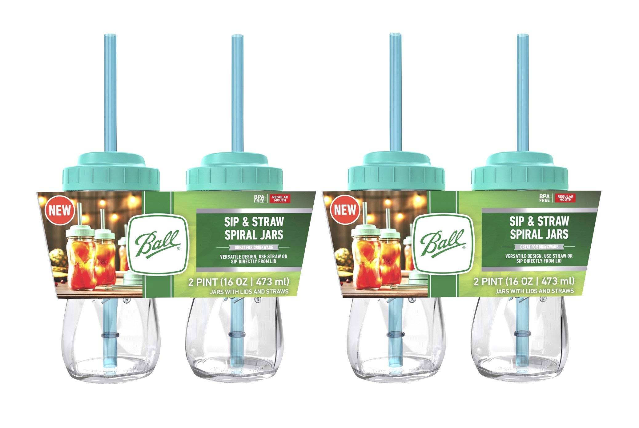 Ball Sip and Straw Spiral Mason Jars, 16 oz (Set of 4)