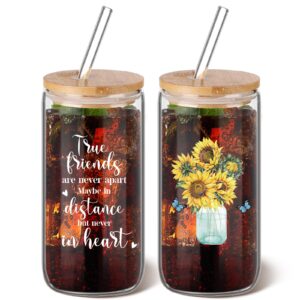 karenhi friend gifts for girls women friendship gifts birthday gifts sunflower iced coffee cup daisy cup 16 oz can coffee glass with bamboo lids and straw thank you gifts(butterfly style)