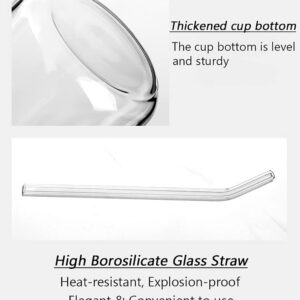 Drinking Glass Cups with Bamboo Lid and Glass Straws – 16oz Glasses Bottle for Soda Boba, Reuseable Iced Coffee Tumbler Mason Jar, Cute Smoothie Juice Cup Include Cleaning Brush (Set of 4)